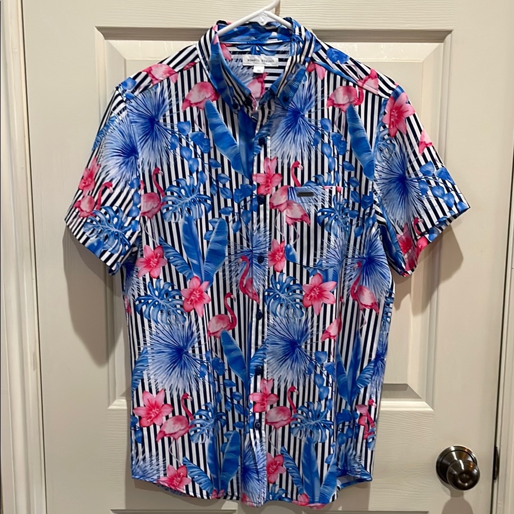 Floral Striped Men's Shirt - Blue and Pink
